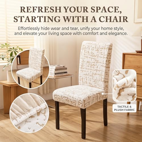 Housse de chaise extensible amovible beige protège chaise x4 - 3