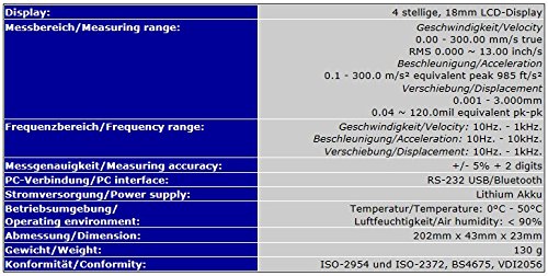 VIBRATION METER TESTER ANALYZER (ACCÉLÉRATION, DE VITESSE, DE DÉPLACEMENT) VM4