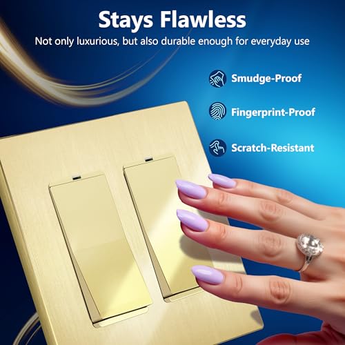 Image of LIDER Decorator Switch Cover, Screwless Wall Plate, Mid-Size 2-Gang 4.88 inch x 4.92 inch, LSWP-32M-BGD, UL Listed, Thermoplastic, Brushed Gold, 1-Pack