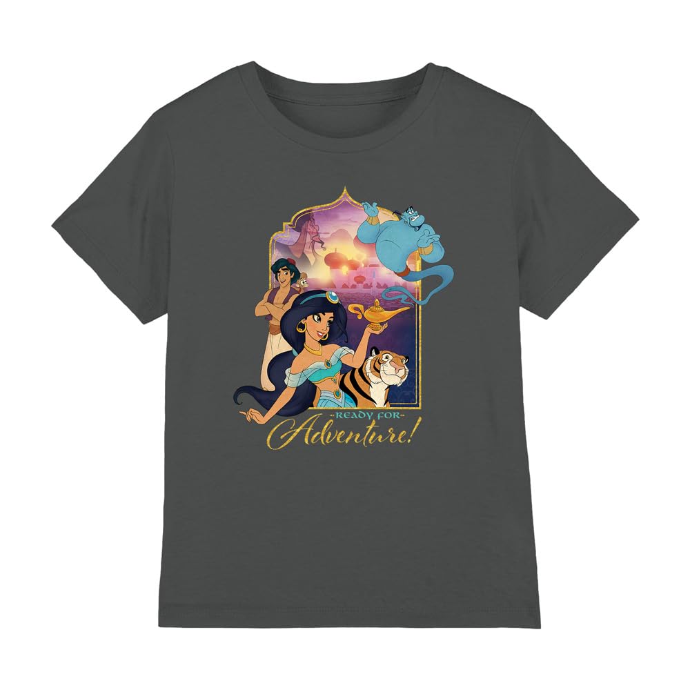 Aladdin Disney Boys Jasmine, Abu, Rajah, Genie are Ready for Adventure Unisex Kids T-Shirt, Charcoal, 12-13 Years UK