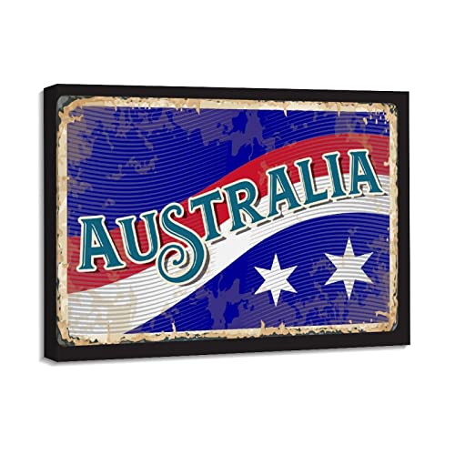 Toile drapeau de l'Australie encadrée pour style maison de ferme et décoration de bureau