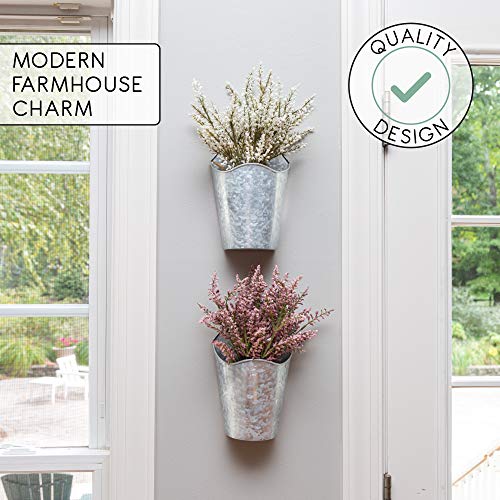 Ilyapa Wall Vase 2 Pack, 10 Inch Metal Wall Planter, Galvanized Wall Planter, Farmhouse Style Galvanized Wall Decor Planters, Hanging Wall Vases For Flowers, Plants, Living Room #TOP3
