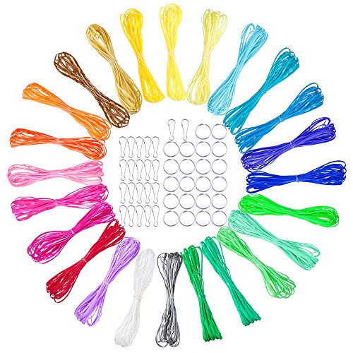 PP OPOUNT 24 Colors Plastic Lacing Cord Gimp Bracelet Scoubidou String with 22 Pieces Snap Clip Hooks and 22 Pieces Key Chain Ring Clips for Friendship Bracelets, Jewelry Making DIY Craft