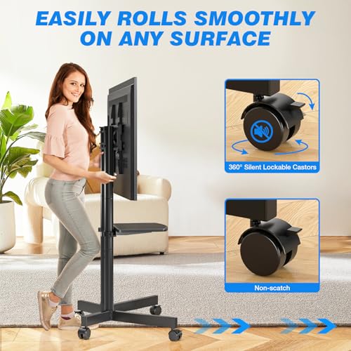 Image of Rfiver Rolling TV Stand with Laptop Shelf, Mobile TV Stand with Upgraded Wheels for 32-75 Inch TVs, Height Adjustable Mobile TV Cart up to 88lbs, Portable TV Mount Stand for Outdoor, Home, Office | Height Adjustable Mobile TV Cart with Laptop Shelf and Upgraded Wheels,Portable TV Mount Stand for Outdoor, Home, Office