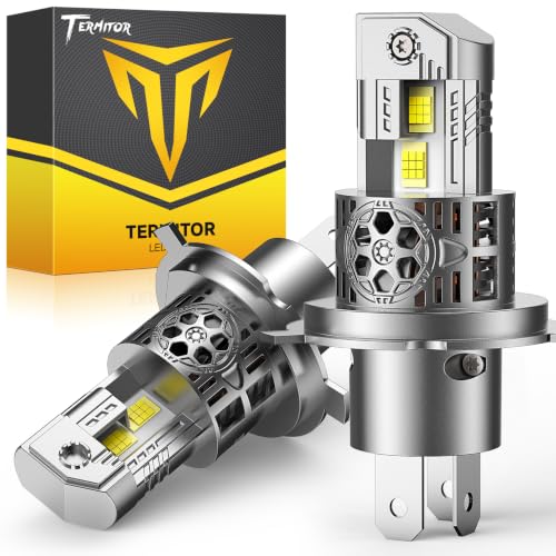 Image of Termitor H4 /9003 Light Bulb, 90,000 LM Ultra Brightness, 6500K Cool White, High Low Beam, 1:1 Mini Size with Cooling Fan, 80000Hrs Long Life, Plug and Play, IP68 Waterproof, Pack of 2