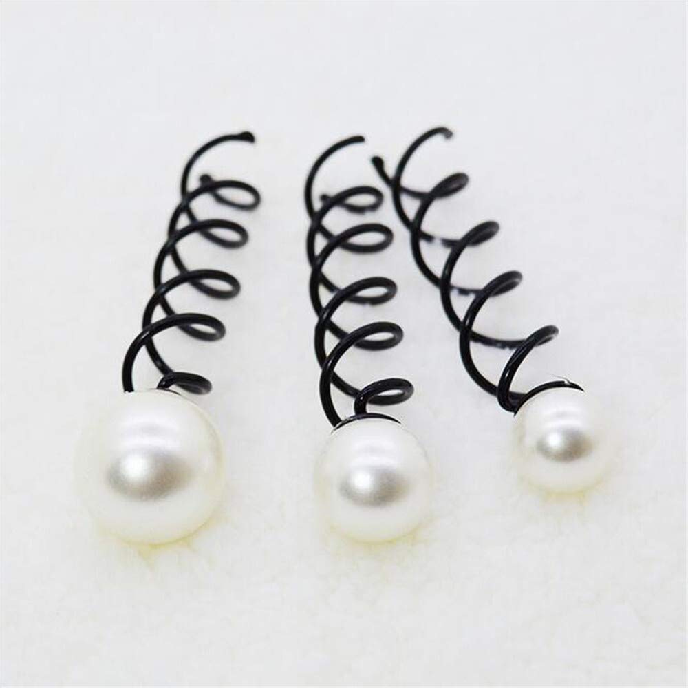 KAIKAI 3 Pcs Pearl Black Spiral Spin Screw Bobby Pin Hair Clips Lady Twist Barrette Accessory Headwear Hair Accessories (Metal Color : S)