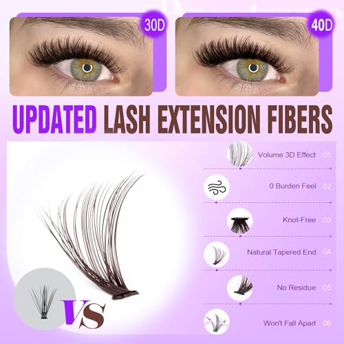 Image of Pawotence Lash Extension Kit DIY 280pcs Brown Lash Clusters Eyelash Extension Kit 30D 40D 9-16mm Individual Lashes Kit with Lash Bond and Seal Lash Tweezers for Self Use (Brown 30D 40D, 9-16mm, Kit)