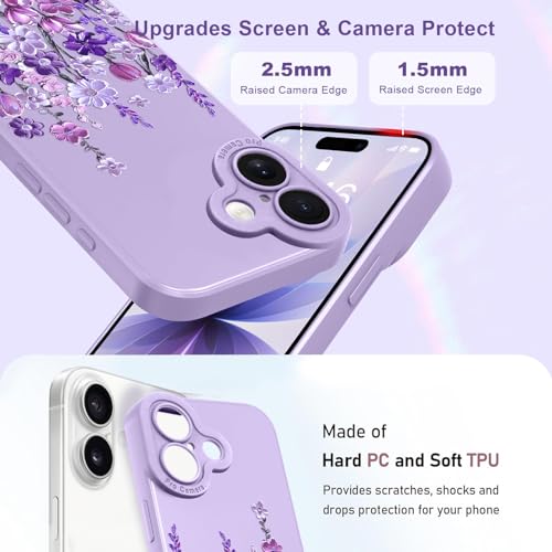 Image of Designed for iPhone 17 Case Floral for Women Girls, Purple | Cute Oil Painting Flower Pattern Liquid Silicone Phone Case [Full Camera Protection] Slim Soft TPU Protective Cover