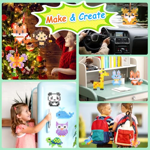 10mm Große Bügelperlen Set, 18 Farben 1200 Stück XL Bügelperlen mit Steckplatte, 12 Tiere Muster, 8 Schlüsselbänder und 5 Bügelpapier, Kreatives Perlenset DIY Geschenk Handwerk für Kinder ab 3 Jahren