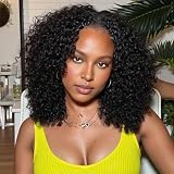 CUMASE Kinky Curly Half Wig Human Hair 200 Density 3 In 1 Seamless Flip Over Half Wig 20 Inch Glueless Wig with Drawstring No Lace for Women Beginner Friendly
