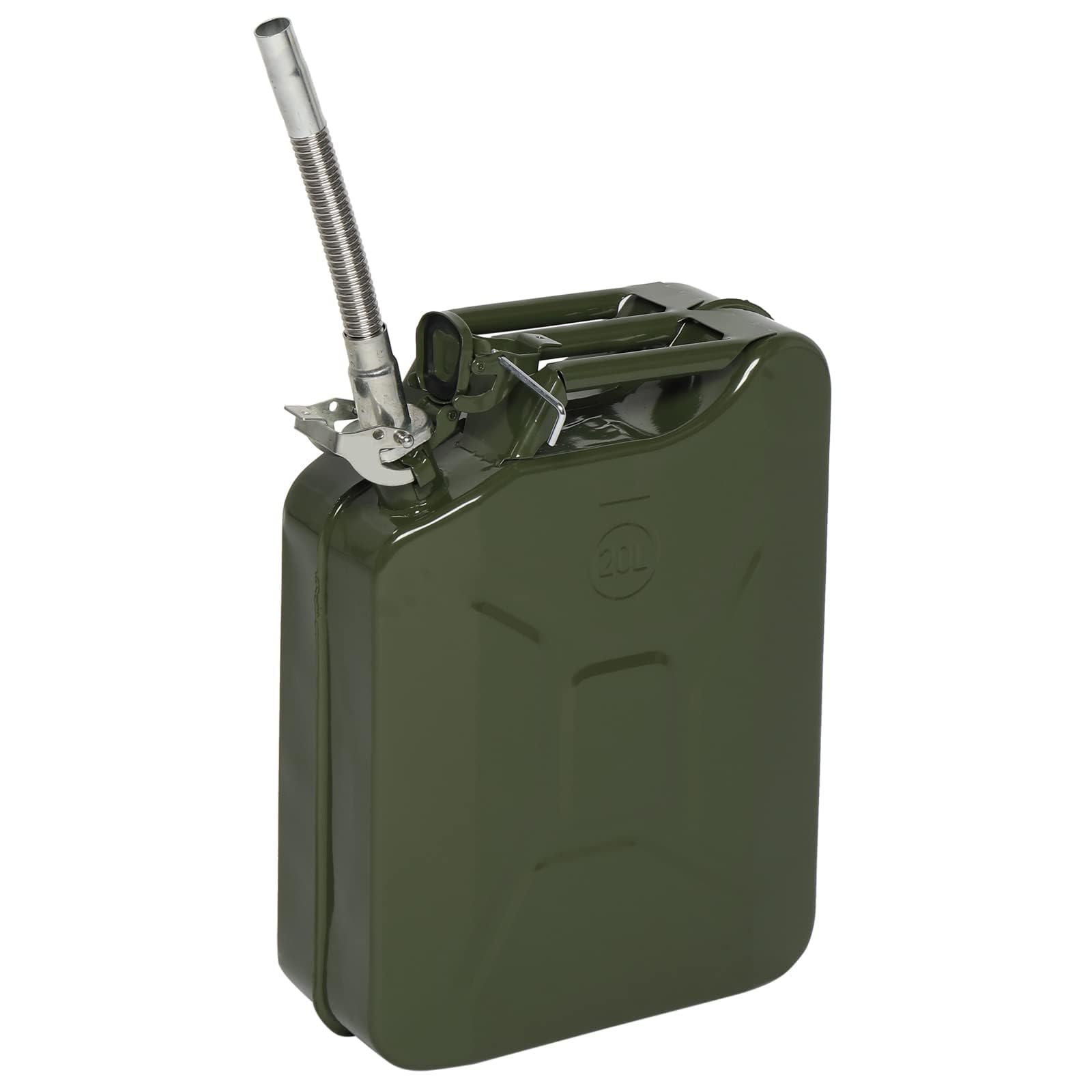 Bonnlo Bidón de Gasolina 20 Litros, Metalico con Despachador Flexible Estandar UK, Verde Oliva 35x16x45 cm