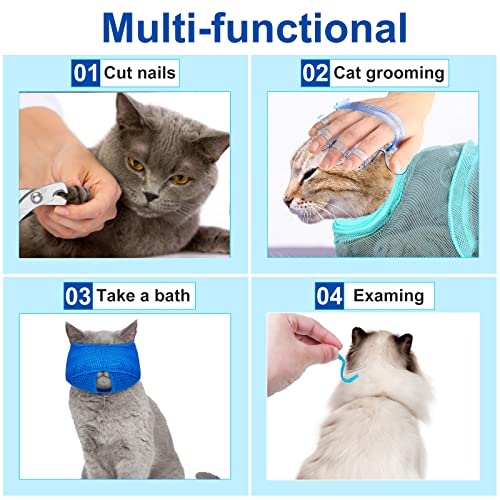 Image of 9 Pcs Cat Bathing Bag Set Cat Shower Bag Anti Bite and Scratch for Pet Grooming Washing Brush Comb Muzzle Nail Clipper Nail File Tick Tool(Blue, Turquoise)