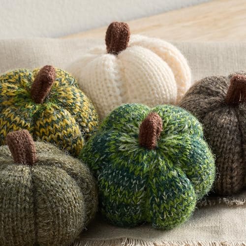 Image of Cozy Mini Knit Pumpkins Set of 5 (Juniper 2.5 Inch Set) | Fall Home Decor, Table Top Bowl Filler, Gift for New Apartment