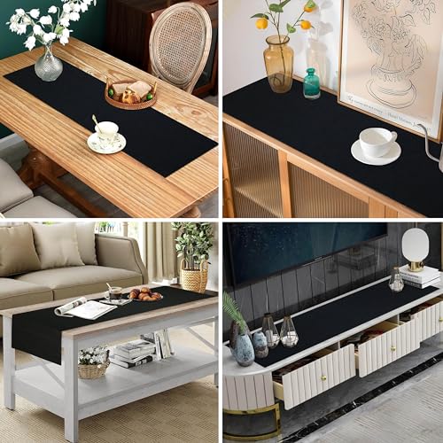 Image of HOME COLORS.IN Mixed Color Texture Ribbed Cotton Table Runner for Dining Table, Teapoy, TV Table, Coffee Table, Center Table - Modern Dining Room - Table Decor Runner - 14 x 52 Inch - Black