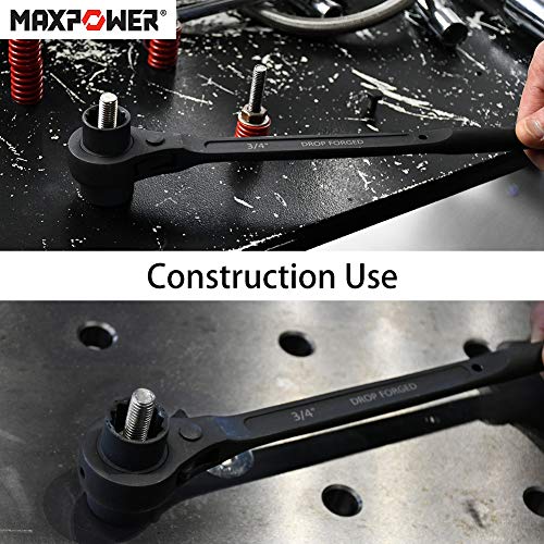 Maxpower 2 Pieces Spud Ratchet Set, 3/4 Inch X 7/8 Inch Dual Socket Spud Ratchet, 17Mm X 19Mm Metric Spud Ratchet Scaffold Wrench #TOP5