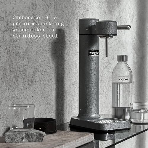 Image of Aarke Carbonator 3 - Premium Sparkling Water Maker, Hammertone Grey | Stainless Steel, Cordless Soda Maker for Home, Carbonated Water Machine, BPA-free PET Bottle Included