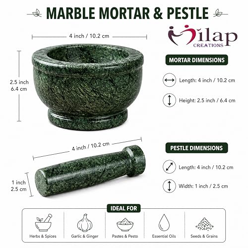 Image of Green Marble Mortar and Pestle Set Stone 4 Inch, Khalbatta, Imamdasta, Kharal, Kundi, Okhli, Musal, Mixer, Silbatta Kitchen tool for Grinding Ingredients.