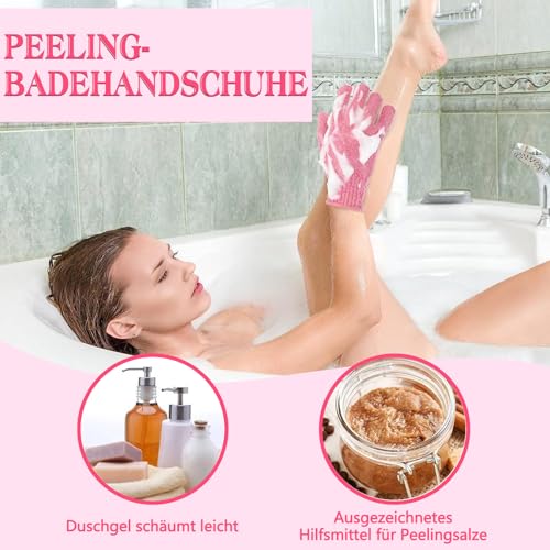 6 Stück Peelinghandschuh, 2 Farbe Peeling-Handschuhe Exfoliating Gloves, Doppelseitig Badehandschuhe für Körper, Dusche, Entferner, abgestorbene Haut, Scrubber, Reinigt Porentief
