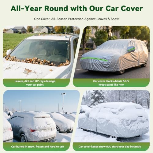 Image of AUQDD 6-Layers Premium MPV Car Cover Waterproof All Weather Weatherproof UV Sun Protection Snow Dust Storm Resistant Outdoor Exterior Custom Form-Fit Full Padded Car Cover with Straps 180 inch-198 inch K16