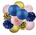 12pcs Mixed Navy Blue Pink Gold Party Tissue Pom Poms Hanging Paper Lantern Ball Nautical Themed Wedding Birthday Girl Baby Shower Nursery Decoration