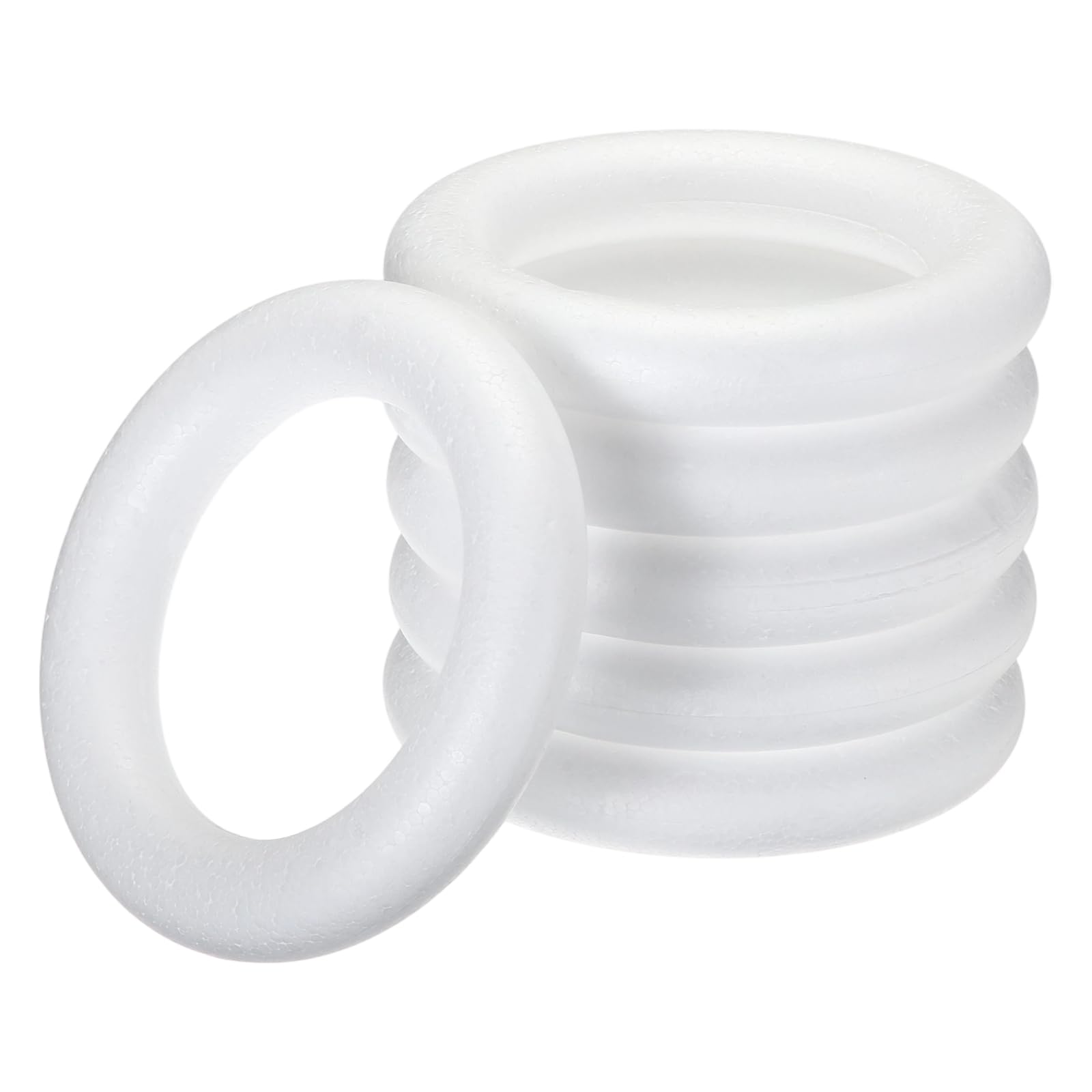 MECCANIXITY Lot de 6 couronnes en mousse Blanc 17,5 cm / 6.89in | Couronne ronde en mousse légère en polystyrène pour mariage, maison, projets floraux, loisirs créatifs, décoration de Noël