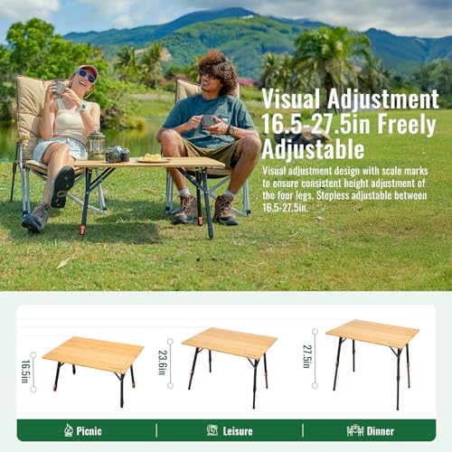 KingCamp-Bamboo-Folding-Table-with-Visual-Adjustable-Height-Aluminum-Scale-LegsPortable-Outdoor-Camping-table-with-Carry-Bag-Roll-Up-Table-Top-Camp-Tables-for-Picnic-Party-BeachIndoor