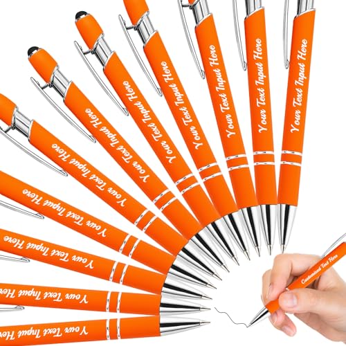 ShAxzHen Personalized Pens with Name Custom Ballpoint Pens Bulk Customized Engraved Pen Stylus for Business Graduation Black Ink Advertising Office Gifts Orange 12 PCS