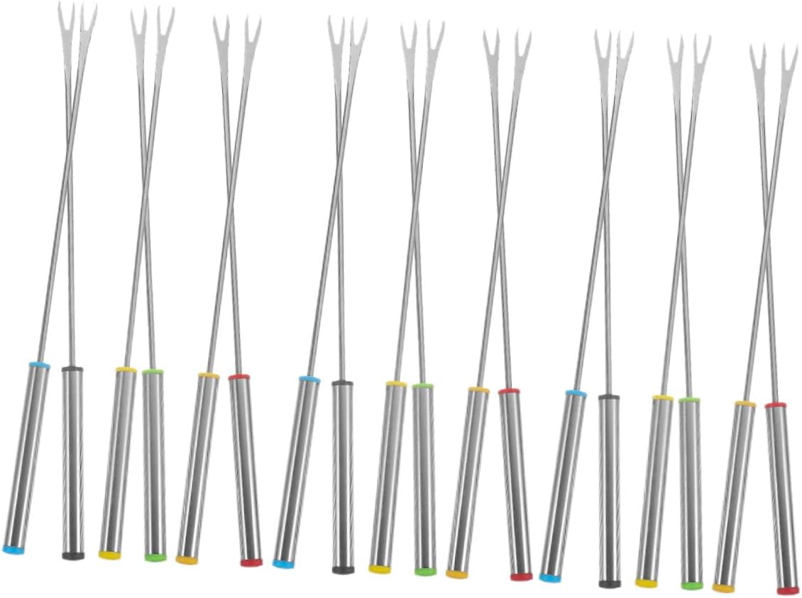 18pcs Color-coded Stainless Steel Fondue Forks Chocolate Dipping Tools Long Fruit and Bbq Dessert Forks for Cheese Fondue Camping and Party Use
