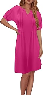 Mujer Verano Manga Corta Cuello en V Cintura Plisada Color Sólido Manga Corta Casual Mujer Cuello en V Vestido Casual Vestido Festivo