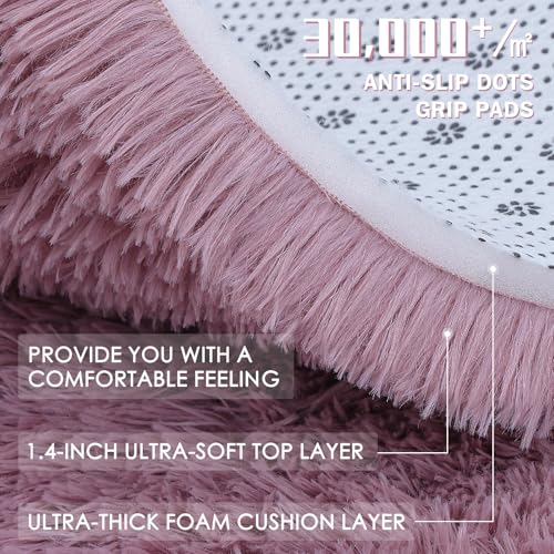 OLANLY Blush Round Rugs for Bedroom - Machine Washable, 6 ft Circle Area Rugs for Living Room, Soft and Fluffy Shaggy Carpet for Teen Girls and Boys, Nursery Rooms, Dorms, Home Decor Aesthetic