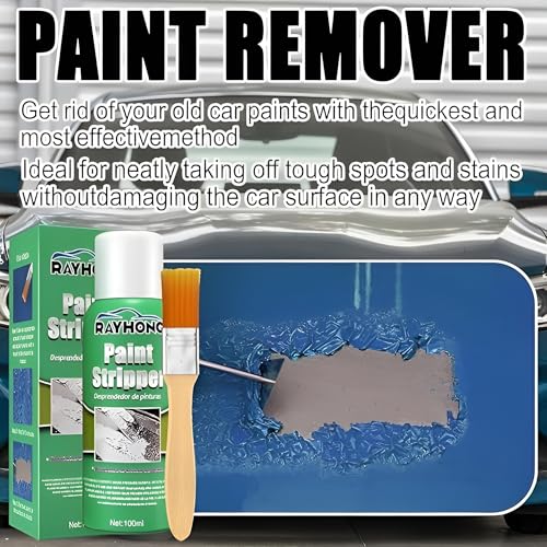 Image of Fast Acting Paint Remover Liquid 100ml | Heavy Duty Paint Stripper & Surface Cleaner for Wood Metal Glass Walls & Furniture | Multi Surface Coating Removal Solution with Brush