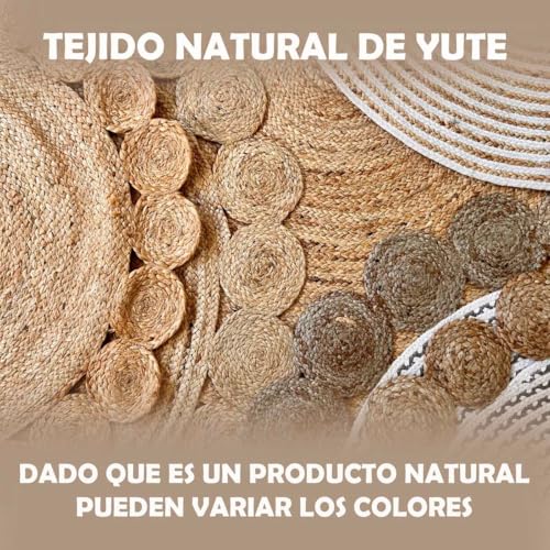 Miniatura 4 de Lolahome Alfombra Trenzada Con Círculos Natural De Yute De Ø 120 Cm
