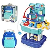 JUNEU 2 in 1 Doctor Kit Toy for Kids, Doctor Roleplay Medical Backpack Pretend Play Set, 31pcs Simulation Props, Gift for Boys Girls