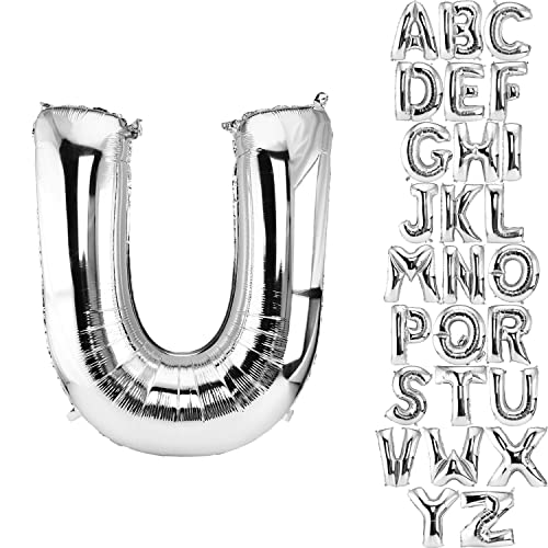 DekoRex Ballon Argent 40cm Ballon Anniversaire Mariage Déco (lettre U)