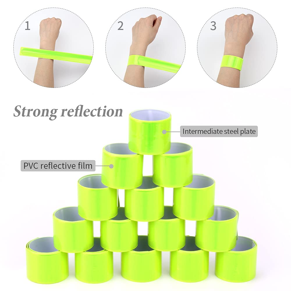 Lot De 6 Brassards Réfléchissants Vert Fluo - 40x3 Cm - Pour Vélo, Course à Pied, Visibilité Nocturne