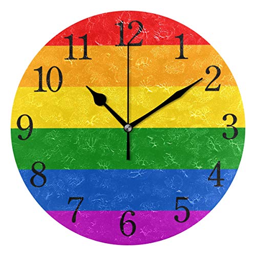 TropicalLife GIGIJY Rainbow Pride Gay Reloj de pared redondo silencioso, sin tictac, decoración para el hogar, sala de estar, cocina, dormitorio, escritorio, oficina, escuela