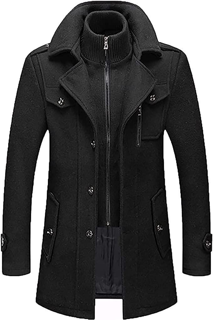 Trench Lungo Uomo In Misto Lana – Cappotto Invernale Monopetto Con Colletto In Pelliccia Sintetica, Caldo Ed Elegante