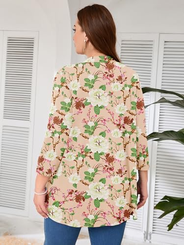 Image of AusLook Women's Plus Size Lightweight Open Front Cardigan 3 /4 Sleeve Cover Ups Shrugs Shawls and Wraps Kimono Jacket Coat