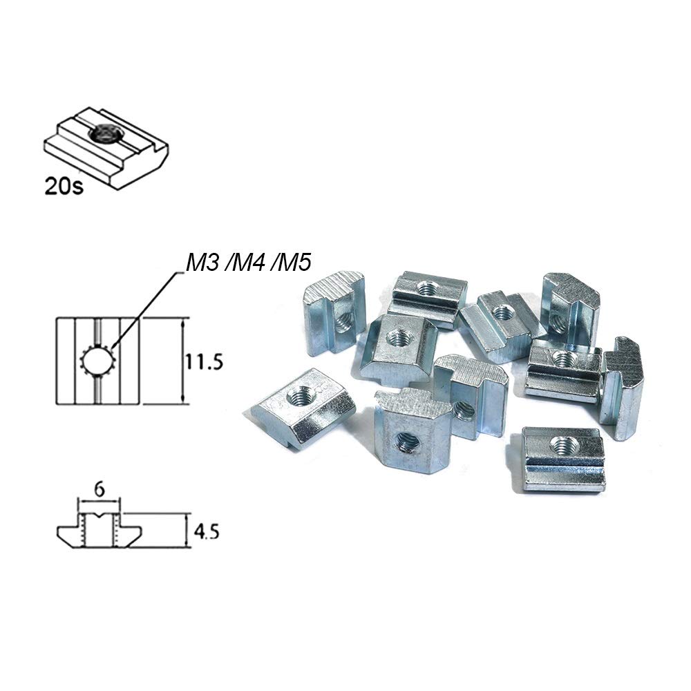 1000pcs 500 unids placa de zinc recubierta M3 M4 M5 ranura T bloque t tuerca deslizante for 2020 Perfil ranura T Tuerca extrusiones de aluminio DUO ER (Size : 20S M4 500PCS)