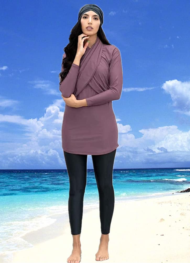 Costume da Bagno Musulmano a Copertura Totale Costume da Bagno Modesto per Le Donne Costume da Bagno Burkini a Maniche Lunghe Sportivo Islamico Hijab Beachwear