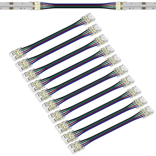 YUTOKEER 10 mm Solderless FCOB COB RGB LED Strip Light Connectors Kit, 4 Pin, Transparent, Gapless