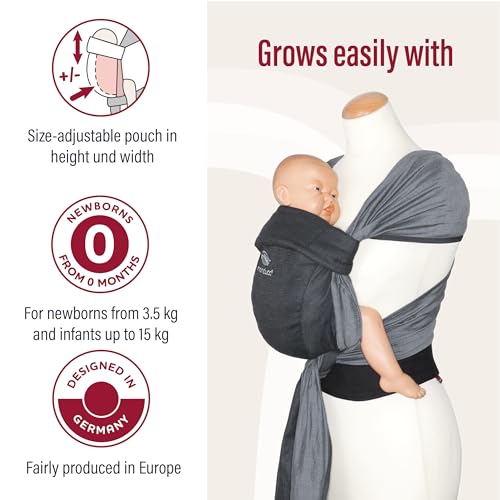 Manduca Twist - Zaino A Fascia Per Bebè - Con Tracolla Morbida - Per Neonati E Bambini Fino A 15 Kg - Cotone Ecologico - Nero Antracite - 3