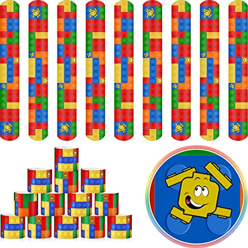 Civaner 24 Pieces Color Brick Party Slap Bracelet Colorful Building Blocks Pattern Slap Bracelets for Building Blocks Party Favors Slap Bracelet Party...