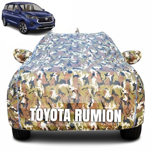 Image of 100% Waterproof Car Body Cover for Toyota Rumion with Mirror Pocket (Heat & UV Resistant, Triple Stitched, Soft Lining, Bottom Elastic & Piping) Camouflage, Military Print