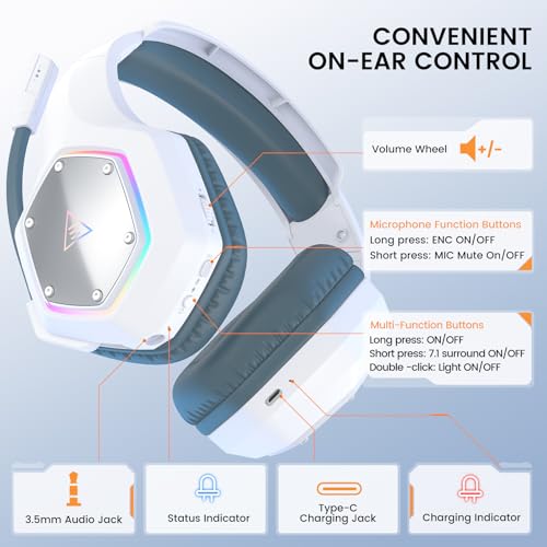 EKSA E1000WT Wireless Gaming Headset,2.4GHz USB Gaming Headphones with Microphone for PC, PS5, PS4, Nintendo Switch, 7.1 Surround Sound Headset, RGB Light, Ergonomic Design for Birthday Gift by EKSA - Image 9