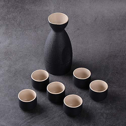 Newqz Japanese Sake Set, Traditional Ceramics Black Sake Serving Sets 7 Pcs Include 1 Pot And 6 Cups #TOP1