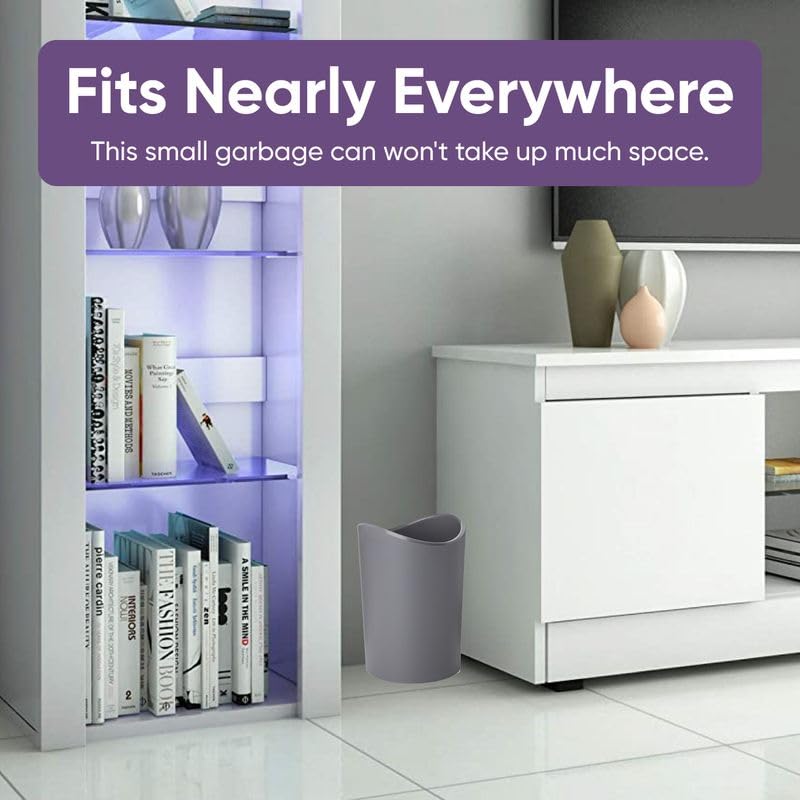 Superio Small Bathroom Trash Can, Modern Grey Mini Open Waste Bin (1 1/2 Gallon, 6 Liter) Plastic Garbage Can for Kitchen, Bathroom, Bedroom, Office, Under Desk, Car