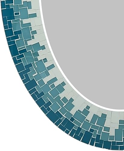 Miniatura 3 de Espejo de mosaico, decoración artística de pared, espejo de pared decorativo hecho a mano, azul mar, turquesa, espejo de mosaico blanco, ovalado de