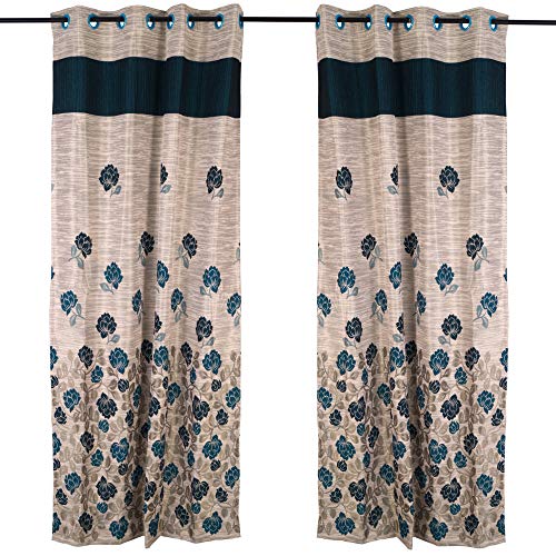 Image of Story@Home Set of 4 Piece Jacquard Multi Eyelet Fancy 7 feet Premium Designer Door Curtains, 84 inch X 46 inch, Green