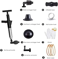 Vista 7 de Kit de émbolo de inodoro de acero inoxidable, pistolera de drenaje de aire de alta presión con 5 cabezales, barómetro de salpicadero, inodoro